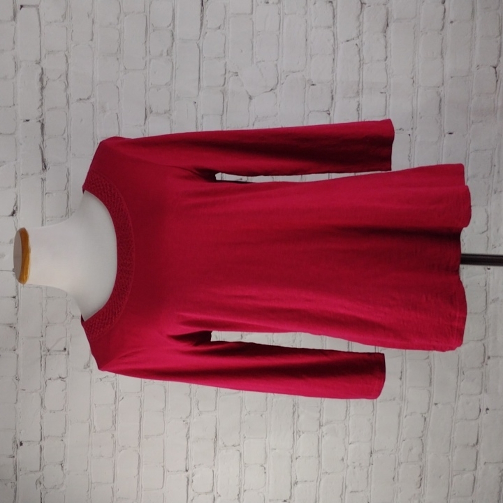 Coldwater Creek Dark Pink Fuscia Top 3/4 sleeve Cotton slub textureSize Small